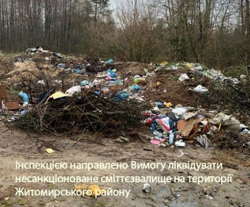 Екологи зафіксували факт несанкціонованого розміщення твердих побутових відходів у Житомирському районі