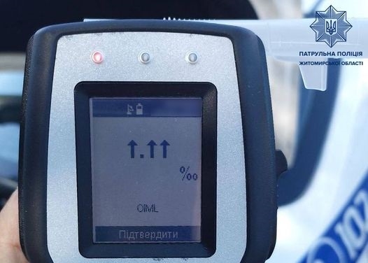 На Житомирщині за минулі вихідні патрульні зафіксували 15 випадків керування водіями транспортними засобами в стані сп’яніння