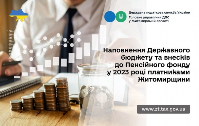 Наповнення Державного бюджету та внесків до Пенсійного фонду у 2023 році платниками Житомирщини