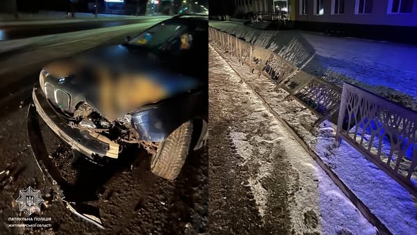 У Житомирі на вулиці М. Грушевського водій BMW напідпитку протаранив паркан