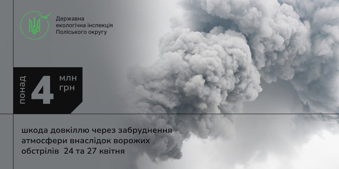 Шкода довкіллю через забруднення атмосфери внаслідок ворожого обстрілу Житомирщини перевищила 4 млн. грн., — екоінспекція
