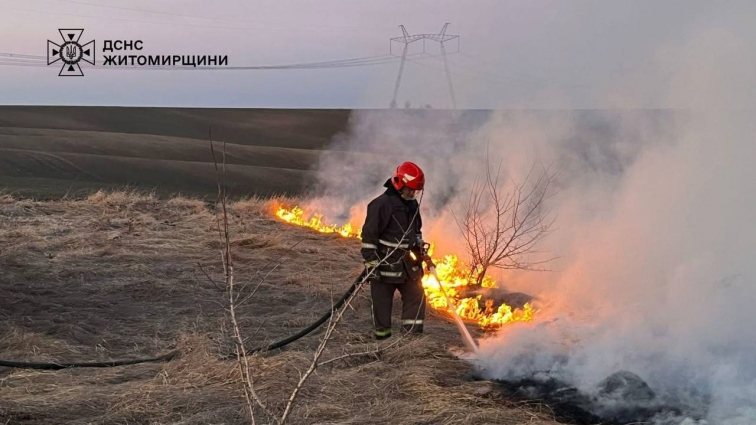 На Житомирщині за минулу добу сталося 28 загорянь сухої трави