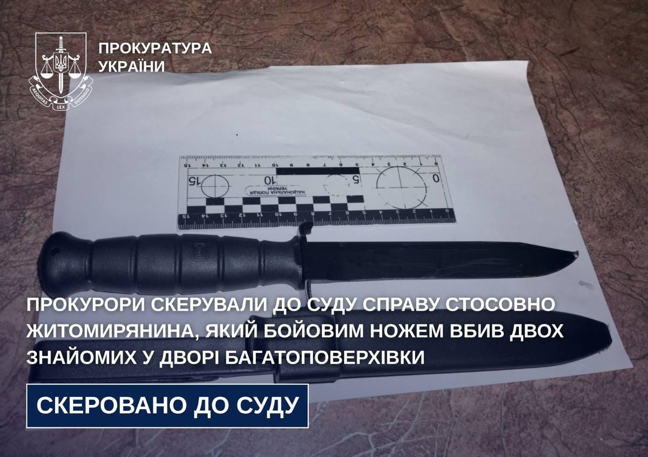 У Житомирі судитимуть чоловіка, який бойовим ножем вбив двох знайомих у дворі багатоповерхівки